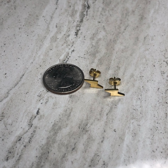 Stainless Steel Gold Lightning Bolt Earrings - Picture 15 of 15
